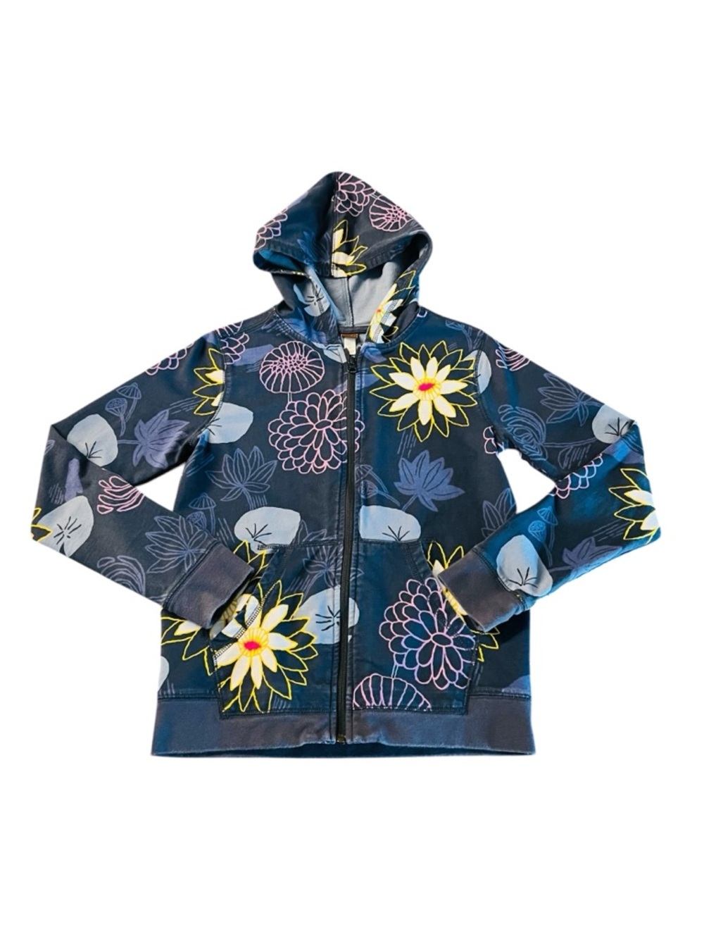 Tea Collection Navy Cotton Hoodie with Floral Design Girl’s Size 13